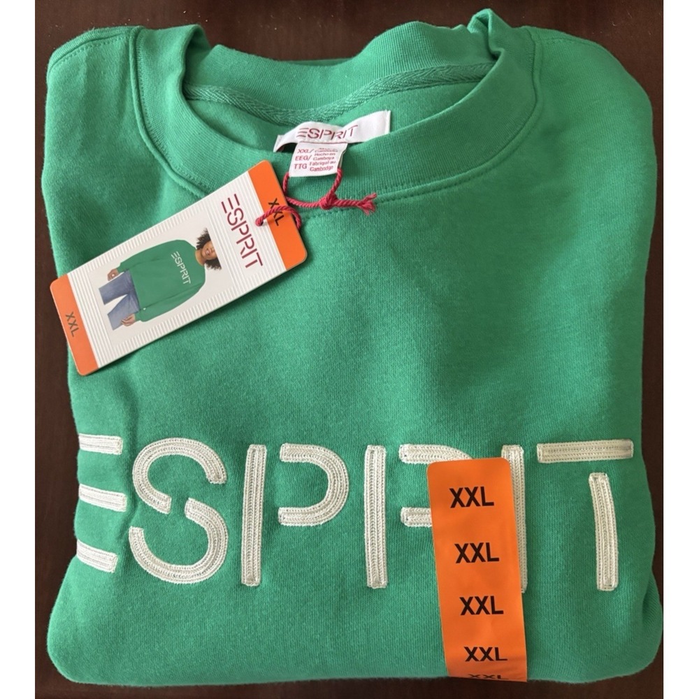 NWT ESPRIT Women's Fleece Logo Sweatshirt Green XX-Large XXL 2XL Costco 80s GenX - Picture 2 of 3